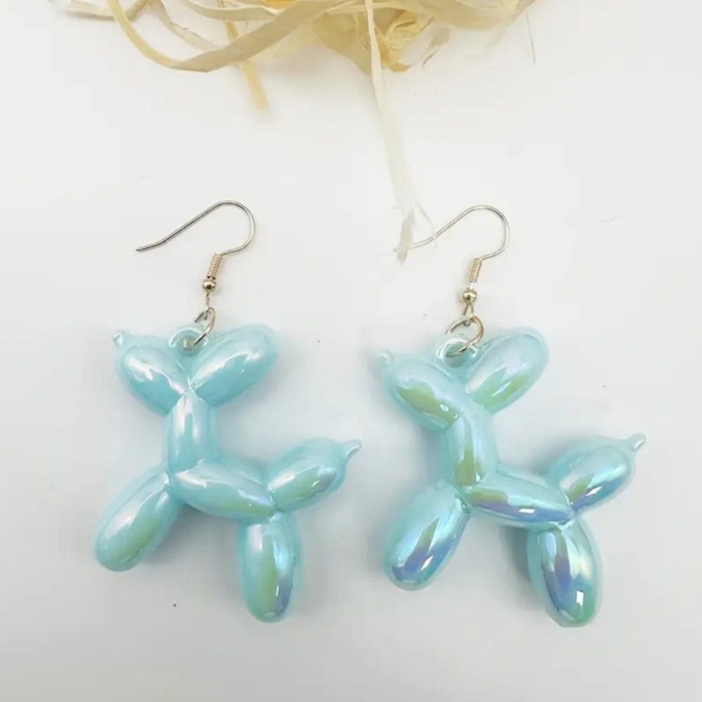 Balloon Dog Earrings in Iridescent Blue